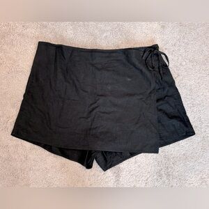 High Waisted Linen-Blend Wrap Front Skort